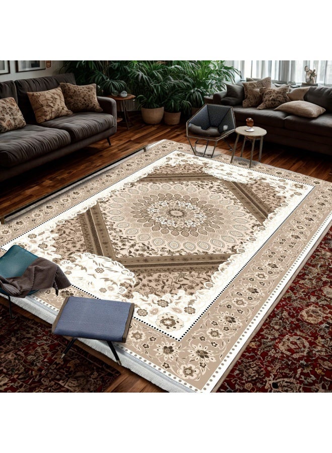 SMART HOME Large padded floor mat with a soft velvet surface and non-slip backing - Living room rug - Majlis rug - Lounge rug - Luxurious decorative rug - Elegant rug with modern patterns for living rooms and majlis - Size 350x250 cm - Suitable for everyday use and entertaining - Image 5